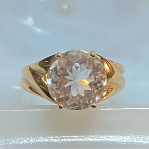 Vintage 14K Yellow Gold Moissanite Solitaire Ring Size 6 Large Sparkly
